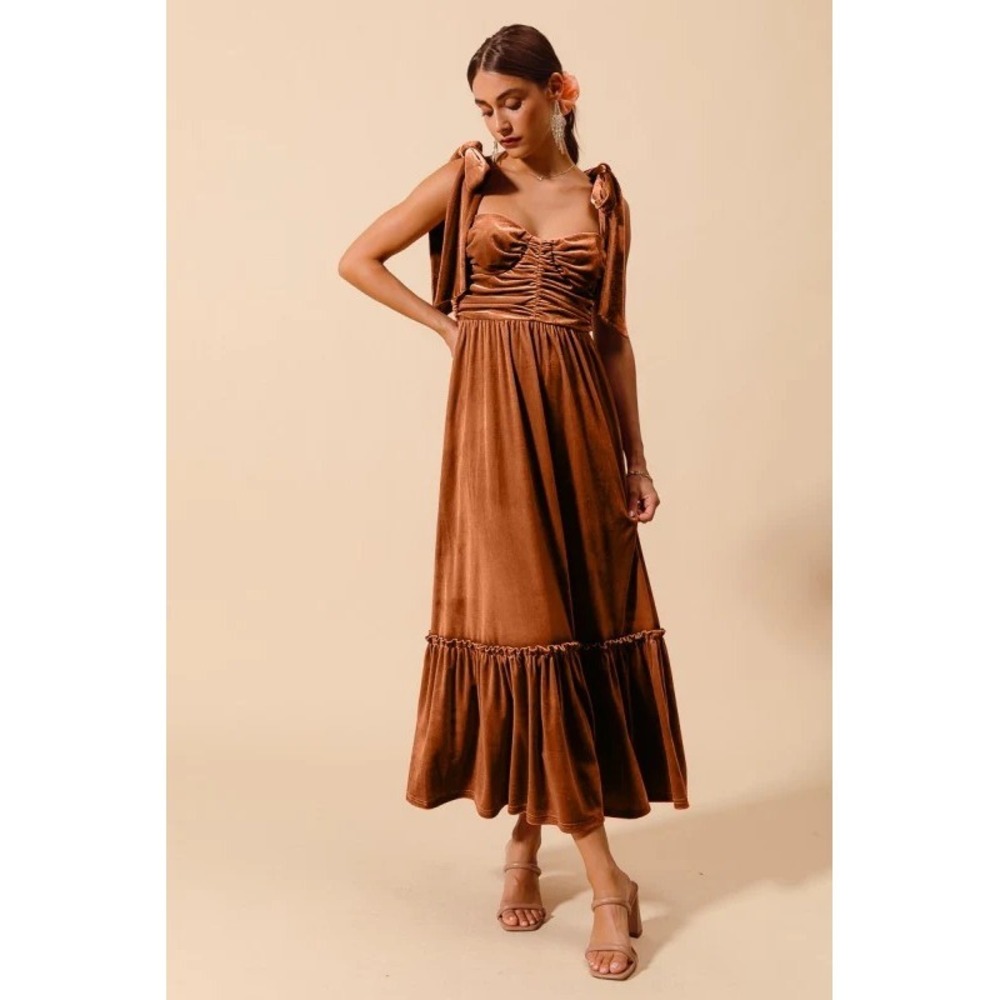So Me Womens Velvet Regencycore Maxi Dress Size S Tiered Babydoll Boho Cottage - Picture 3 of 16